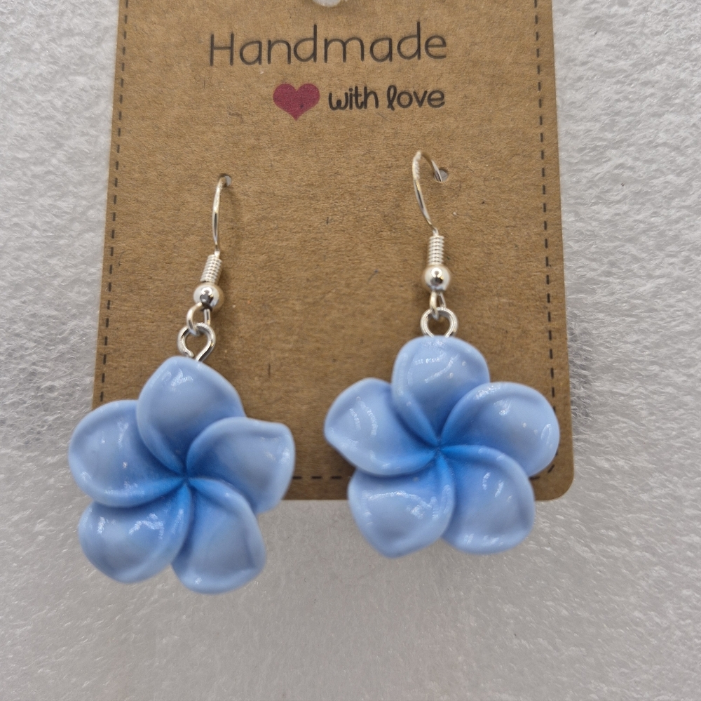 Tradier Joes Inspired Earrings ,Blue Plumeria Flower Hook Earrings